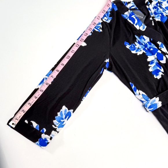Covington Black & Blue Floral Tie Waist V-Neck Dress Medium Petite 🌸🖤💙 - Picture 11 of 15
